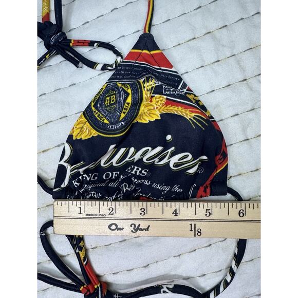 Vintage Budweiser Triangle String Bikini Top Only King Of Beer Bud Navy Swim - Picture 6 of 13